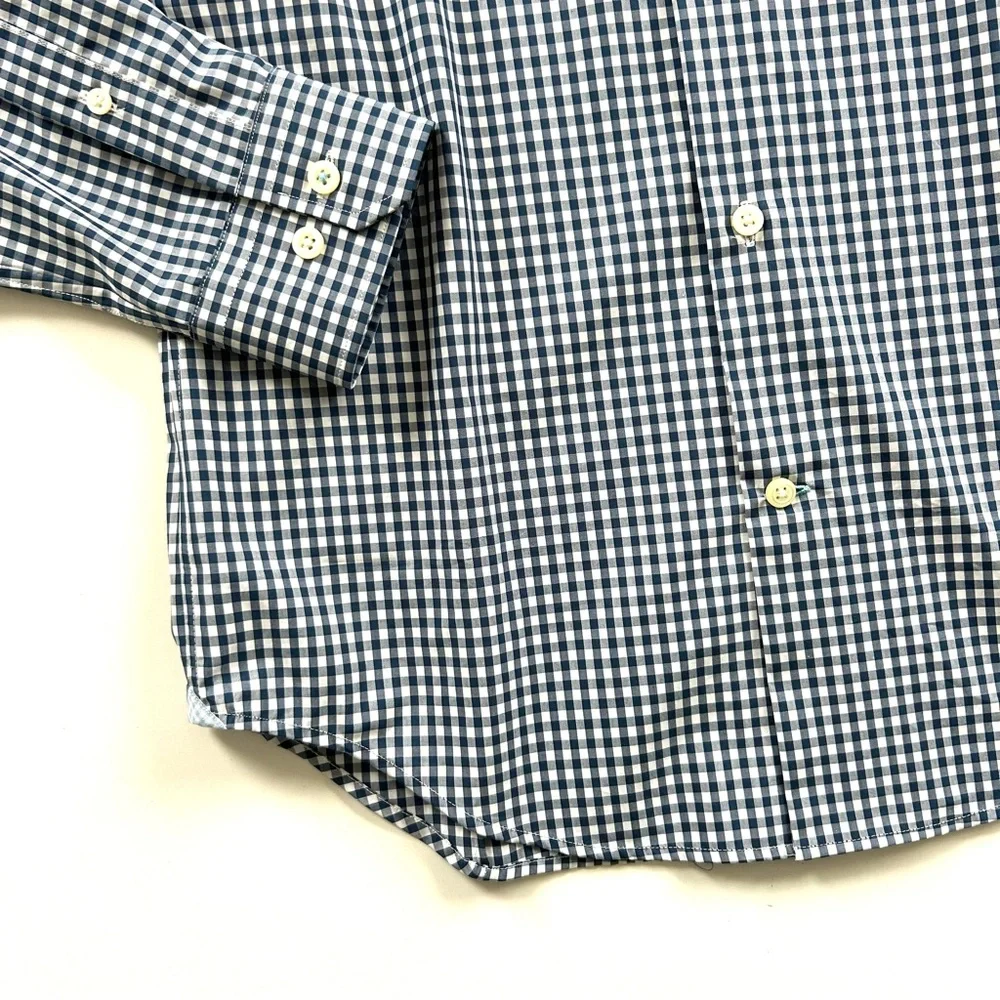 Banana Republic Navy Blue White Gingham Long Sleeve Grant Fit Button Down Shirt